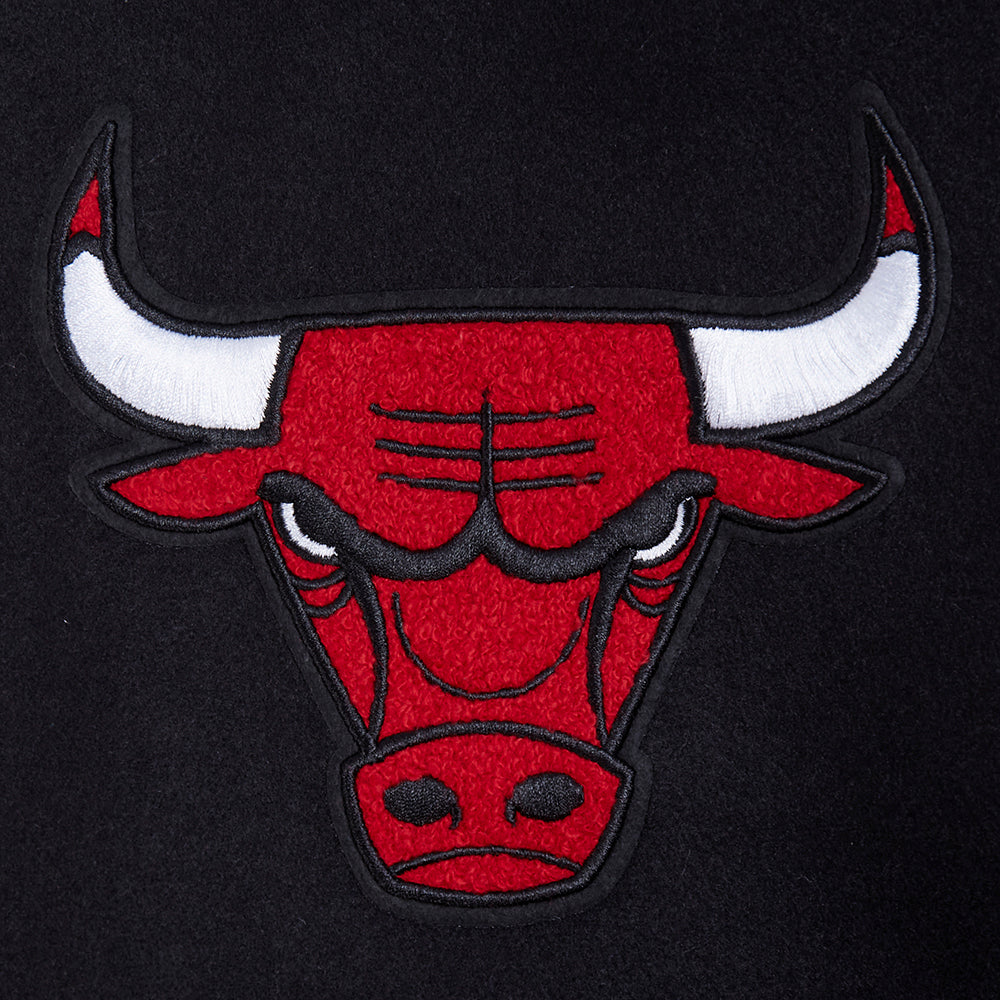 NBA CHICAGO BULLS LETTERMAN BLOUSON COLLÉGIAL POUR HOMME (NOIR/BLANC)