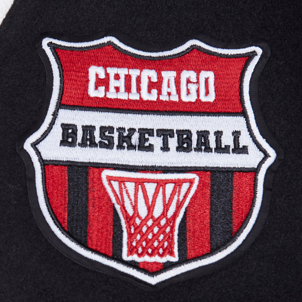NBA CHICAGO BULLS LETTERMAN BLOUSON COLLÉGIAL POUR HOMME (NOIR/BLANC)