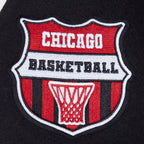 NBA CHICAGO BULLS LETTERMAN BLOUSON COLLÉGIAL POUR HOMME (NOIR/BLANC)