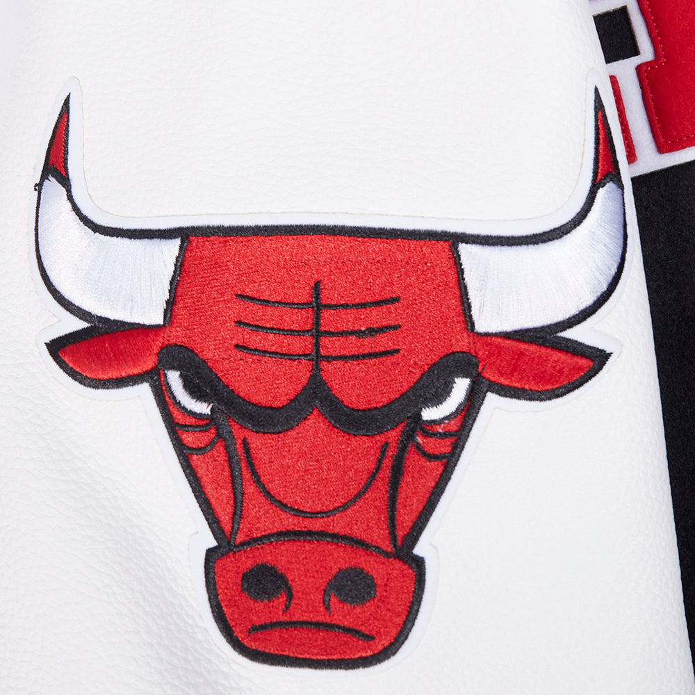 NBA CHICAGO BULLS LETTERMAN BLOUSON COLLÉGIAL POUR HOMME (NOIR/BLANC)