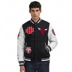 NBA CHICAGO BULLS LETTERMAN BLOUSON COLLÉGIAL POUR HOMME (NOIR/BLANC)