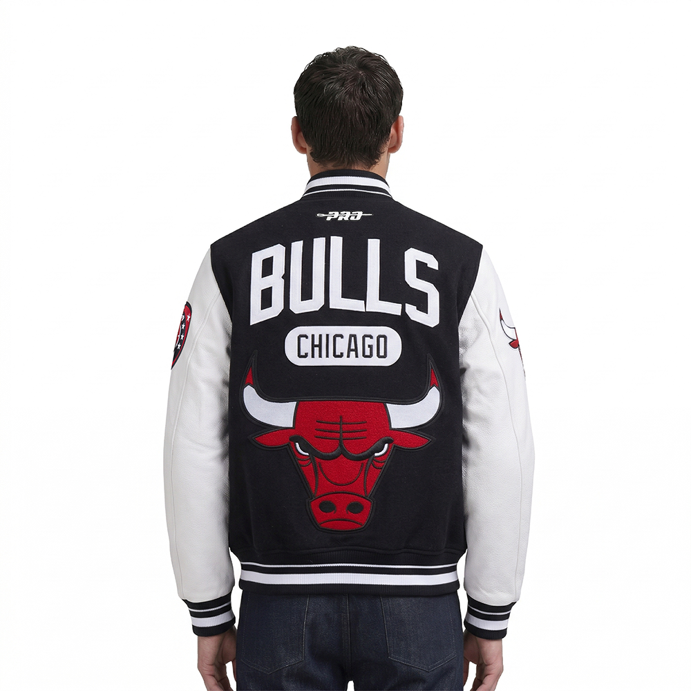 NBA CHICAGO BULLS LETTERMAN MEN'S VARSITY JACKET (BLACK/WHITE)
