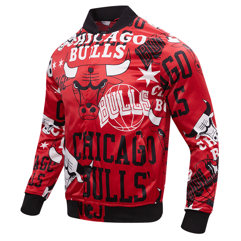 NBA CHICAGO BULLS AOP MEN'S SATIN JACKET (RED)