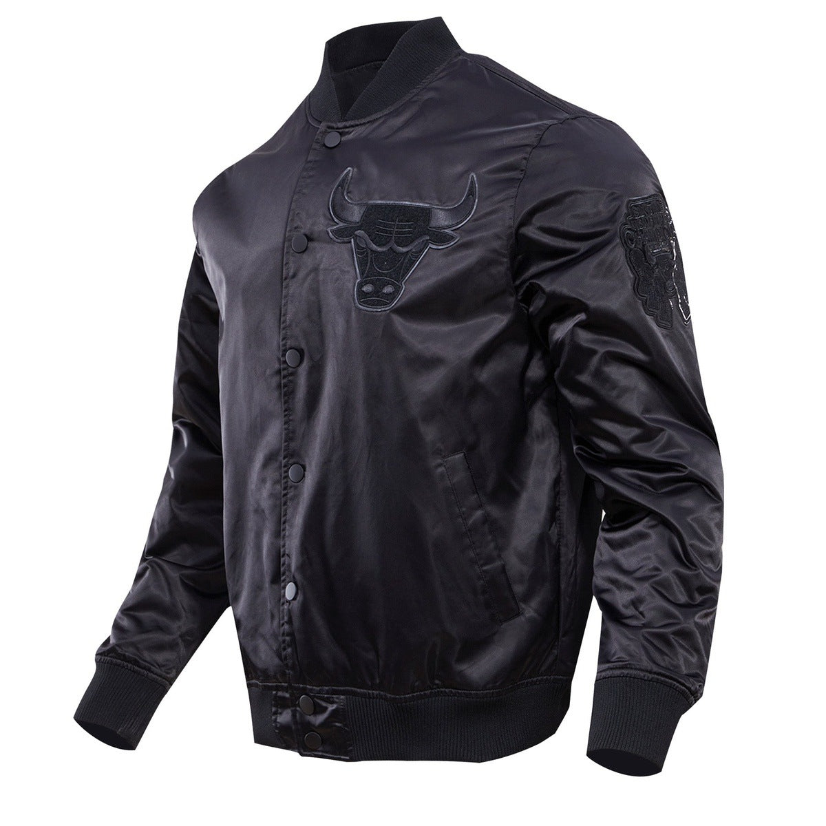 NBA CHICAGO BULLS TRIPLE BLACK MEN'S SATIN JACKET (BLACK)