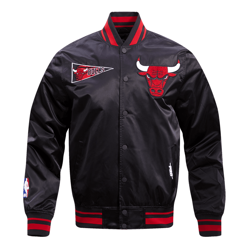 NBA CHICAGO BULLS RETRO CLASSIC MEN'S RIB SATIN JACKET (BLACK/RED/BLACK)