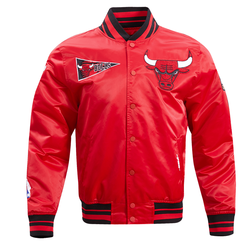 NBA CHICAGO BULLS RETRO CLASSIC BLOUSON EN SATIN À BORDS CÔTELÉS POUR HOMME (ROUGE/NOIR)