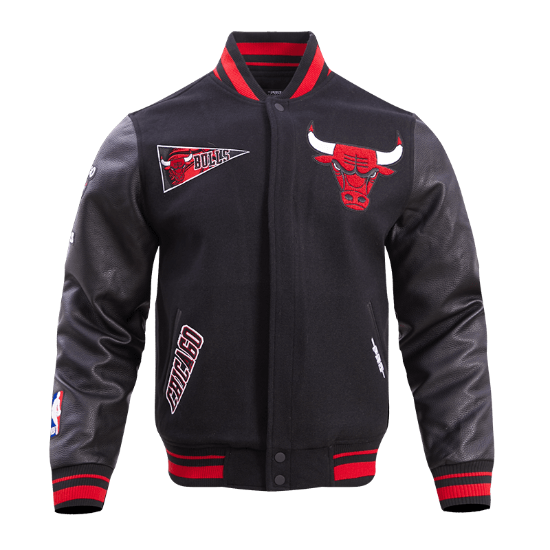 NBA CHICAGO BULLS RETRO CLASSIC MEN'S RIB WOOL VARSITY JACKET (BLACK/RED/BLACK)