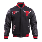 NBA CHICAGO BULLS RETRO CLASSIC MEN'S RIB WOOL VARSITY JACKET (BLACK/RED/BLACK)