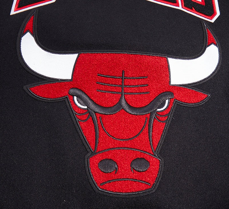 NBA CHICAGO BULLS RETRO CLASSIC MEN'S RIB WOOL VARSITY JACKET (BLACK/RED/BLACK)