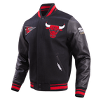 NBA CHICAGO BULLS RETRO CLASSIC MEN'S RIB WOOL VARSITY JACKET (BLACK/RED/BLACK)