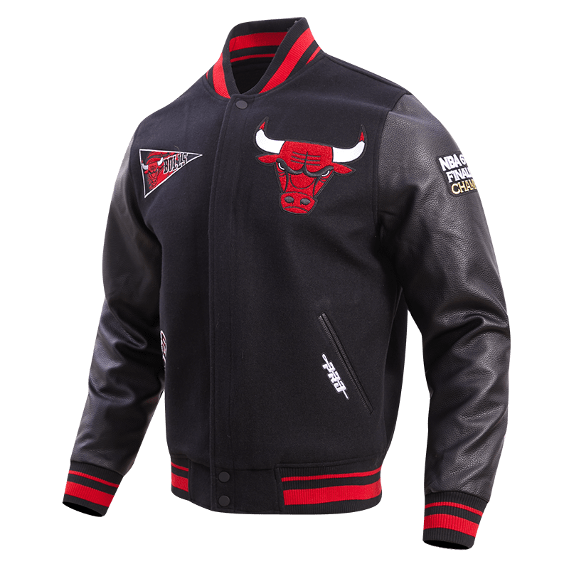NBA CHICAGO BULLS RETRO CLASSIC MEN'S RIB WOOL VARSITY JACKET (BLACK/RED/BLACK)
