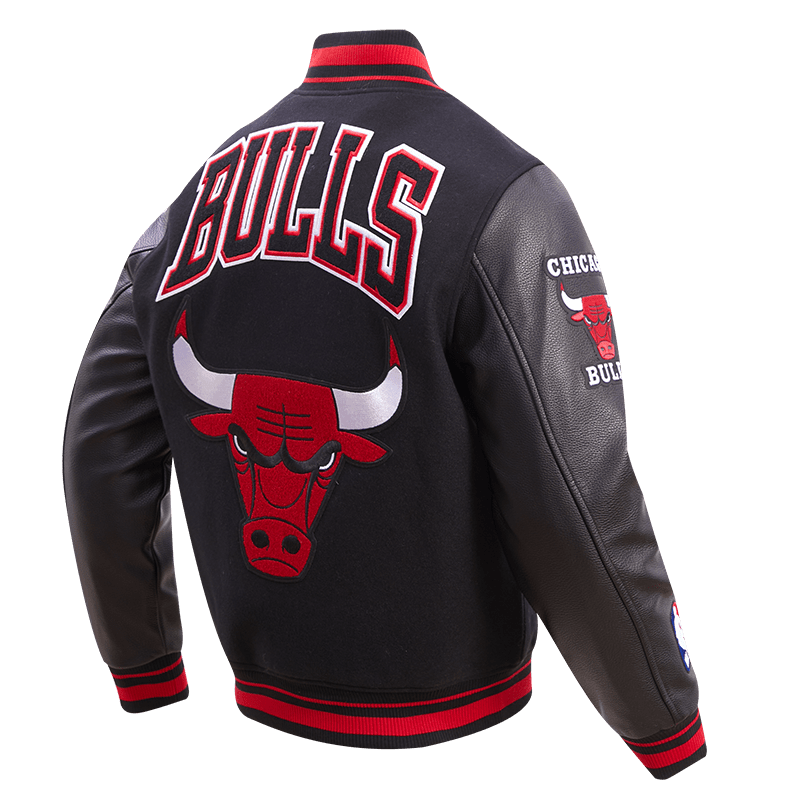 NBA CHICAGO BULLS RETRO CLASSIC MEN'S RIB WOOL VARSITY JACKET (BLACK/RED/BLACK)