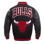 NBA CHICAGO BULLS RETRO CLASSIC MEN'S RIB WOOL VARSITY JACKET (BLACK/RED/BLACK)