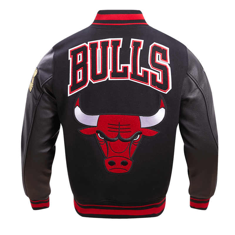 NBA CHICAGO BULLS RETRO CLASSIC MEN'S RIB WOOL VARSITY JACKET (BLACK/RED/BLACK)