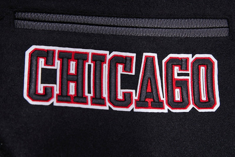 NBA CHICAGO BULLS RETRO CLASSIC MEN'S RIB WOOL VARSITY JACKET (BLACK/RED/BLACK)