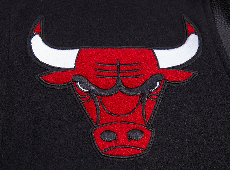 NBA CHICAGO BULLS RETRO CLASSIC MEN'S RIB WOOL VARSITY JACKET (BLACK/RED/BLACK)