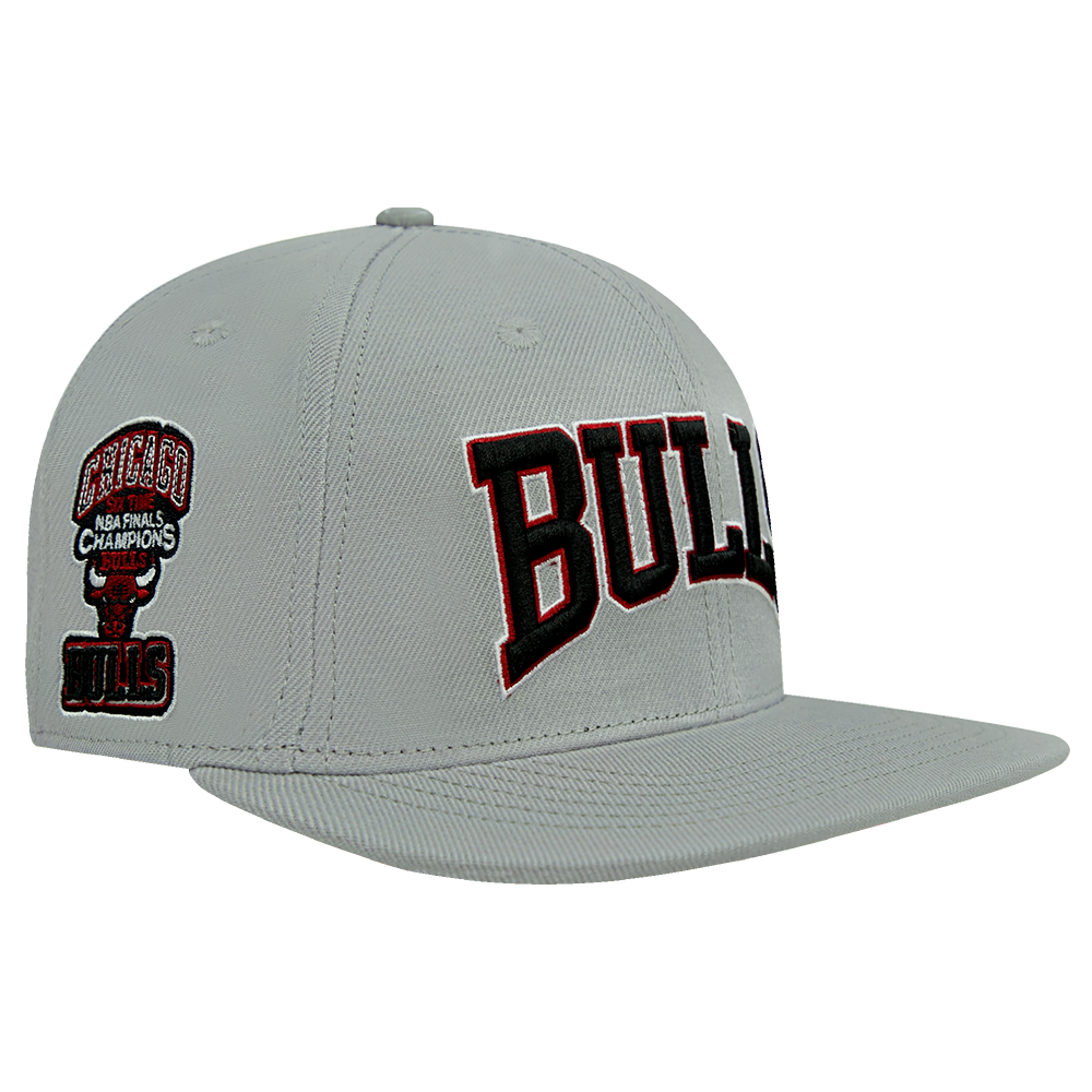 NBA CHICAGO BULLS CREST EMBLEM UNISEX WORDMARK WOOL SNAPBACK HAT (GRAY)