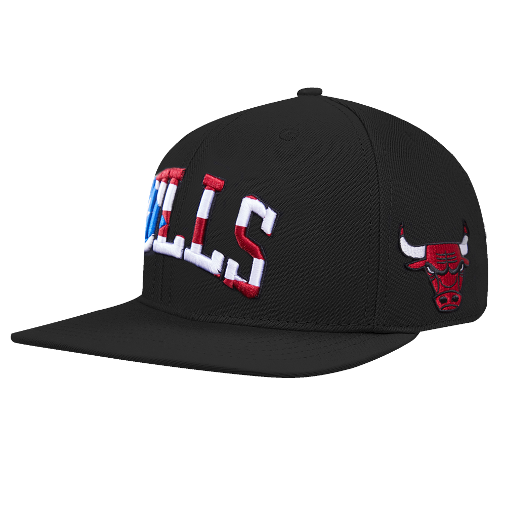 NBA CHICAGO BULLS PUERTO RICO WORDMARK WOOL UNISEX SNAPBACK HAT (BLACK)