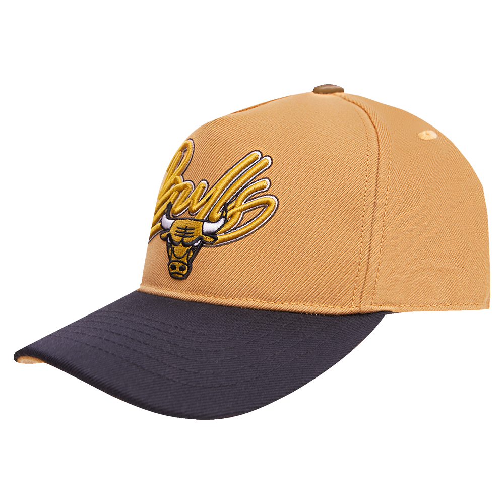 NBA CHICAGO BULLS YELLOW SCRIPT PINCH FRONT SNAPBACK HAT (OCHRE)