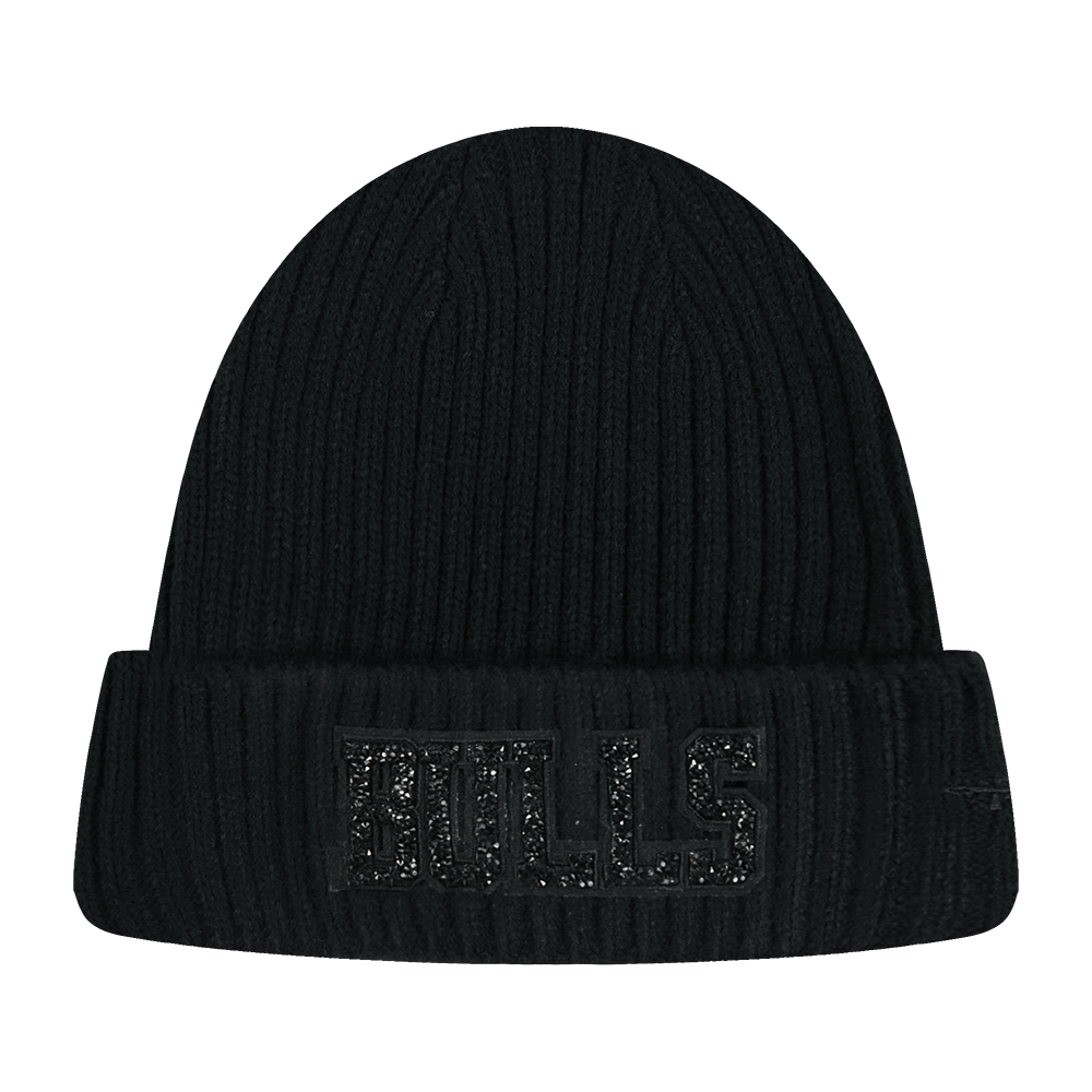 NBA CHICAGO BULLS WASHED CRYSTALLINE UNLINED PRO BEANIE FUR POM (BLACK)