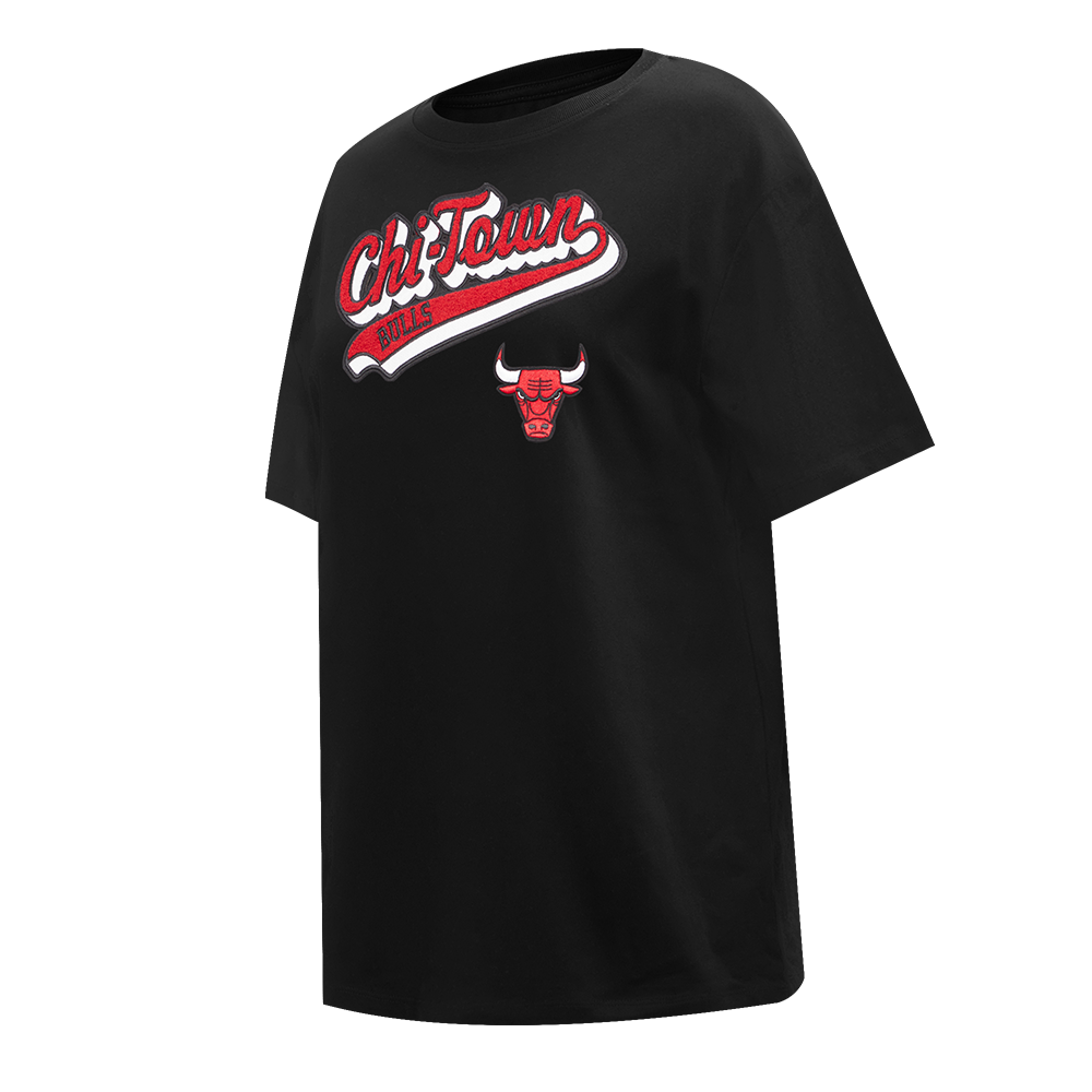 NBA CHICAGO BULLS SCRIPT TAIL WOMEN'S COTTON BOYFRIEND TEE (BLACK)