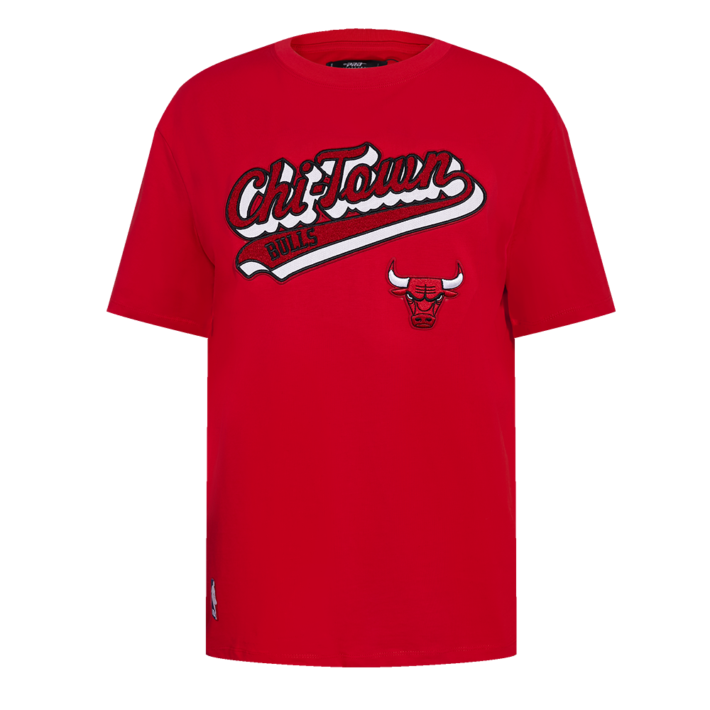 NBA CHICAGO BULLS SCRIPT TAIL WOMEN'S COTTON BOYFRIEND TEE (RED)