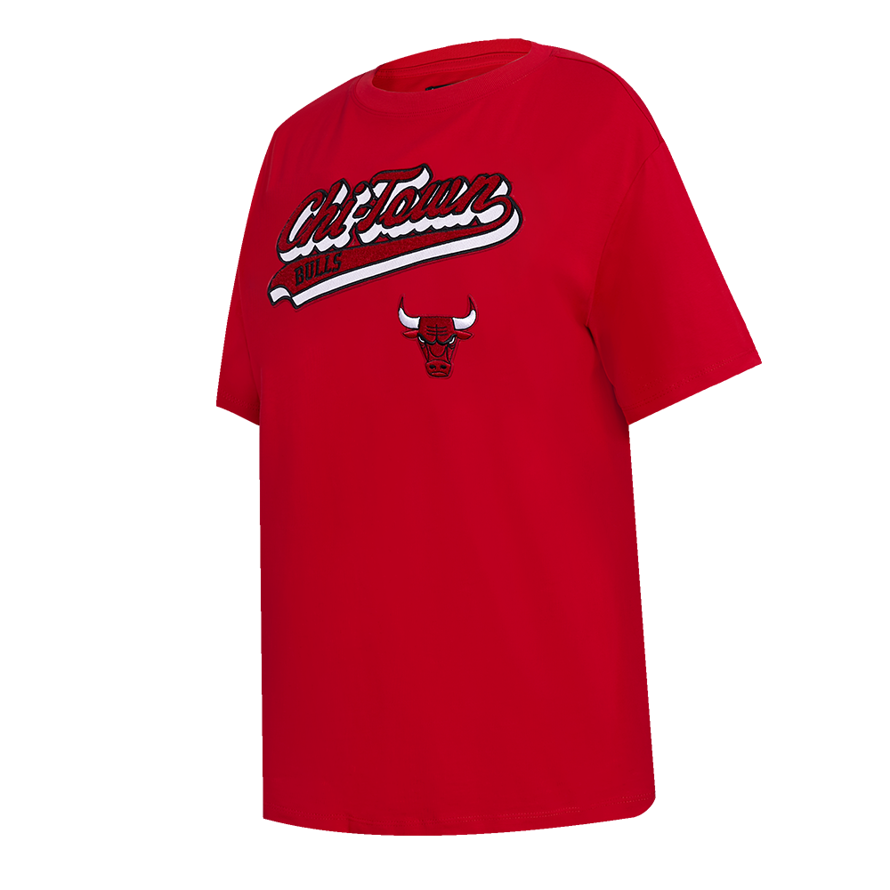 NBA CHICAGO BULLS SCRIPT TAIL WOMEN'S COTTON BOYFRIEND TEE (RED)