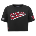 NBA CHICAGO BULLS SCRIPT TAIL T-SHIRT EN JERSEY SIMPLE À COUPE CARRÉE POUR FEMME (NOIR)