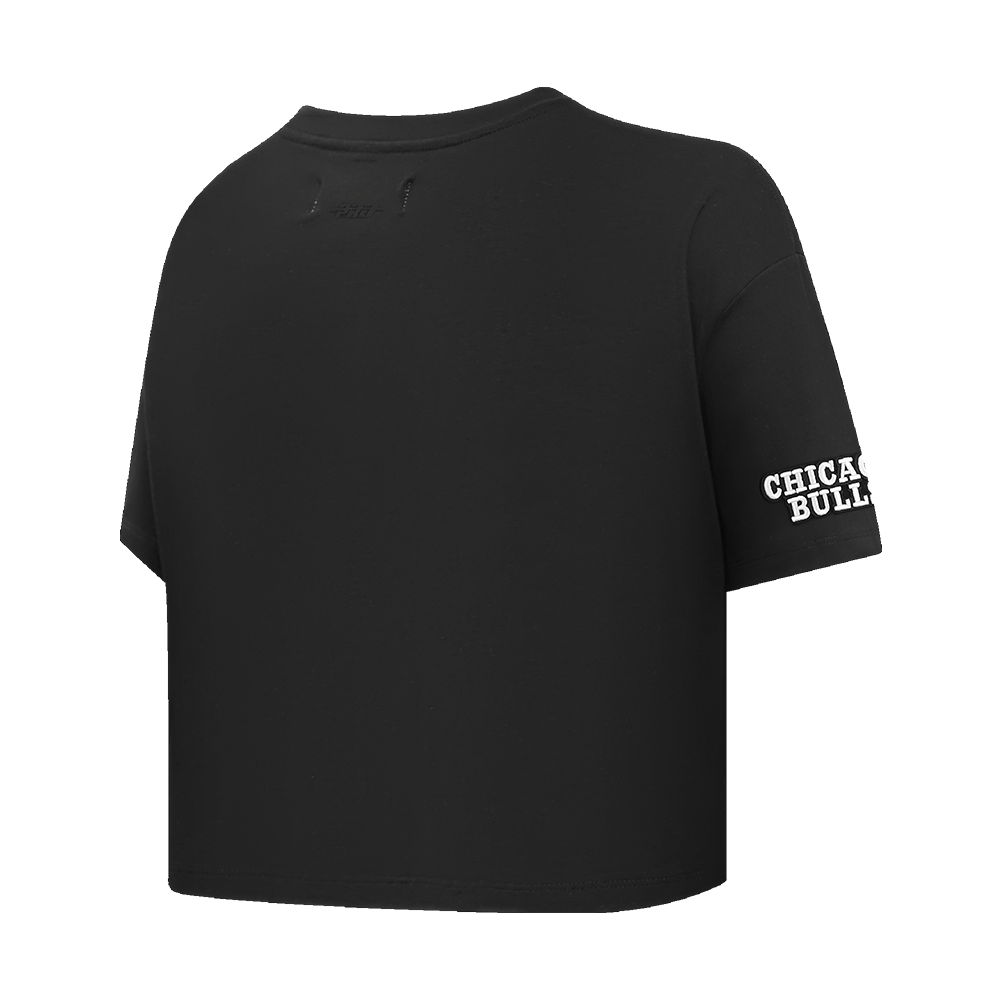 NBA CHICAGO BULLS SCRIPT TAIL T-SHIRT EN JERSEY SIMPLE À COUPE CARRÉE POUR FEMME (NOIR)
