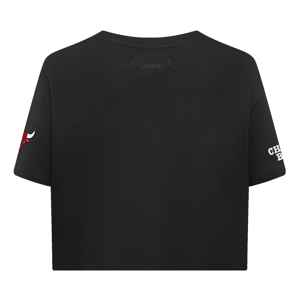 NBA CHICAGO BULLS SCRIPT TAIL T-SHIRT EN JERSEY SIMPLE À COUPE CARRÉE POUR FEMME (NOIR)