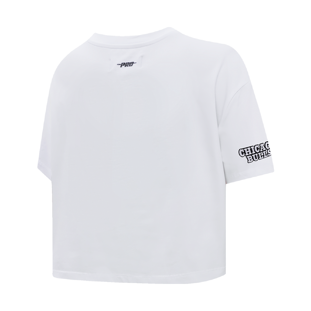 NBA CHICAGO BULLS SCRIPT TAIL T-SHIRT EN JERSEY SIMPLE À COUPE CARRÉE POUR FEMME (BLANC)