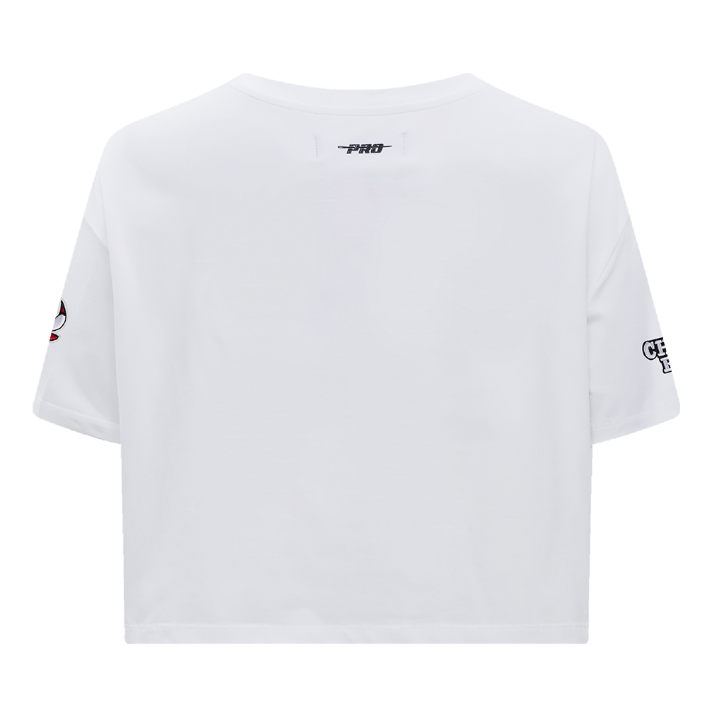 NBA CHICAGO BULLS SCRIPT TAIL T-SHIRT EN JERSEY SIMPLE À COUPE CARRÉE POUR FEMME (BLANC)