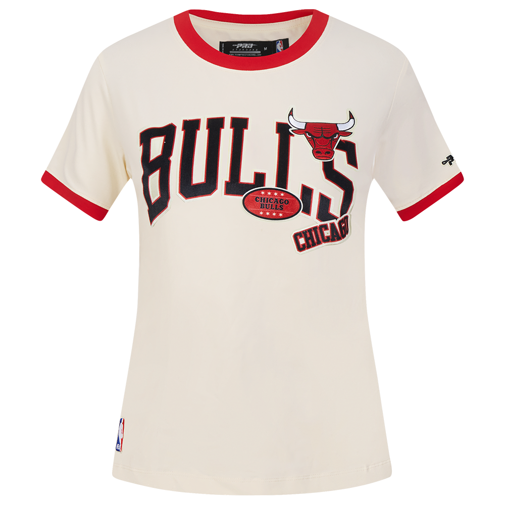 NBA CHICAGO BULLS RETRO CASCADE T-SHIRT À BORDURES CONTRASTANTES POUR FEMME (COQUILLE D'ŒUF/ROUGE)