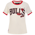 NBA CHICAGO BULLS RETRO CASCADE T-SHIRT À BORDURES CONTRASTANTES POUR FEMME (COQUILLE D'ŒUF/ROUGE)
