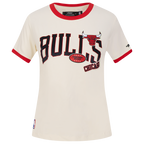 NBA CHICAGO BULLS RETRO CASCADE T-SHIRT À BORDURES CONTRASTANTES POUR FEMME (COQUILLE D'ŒUF/ROUGE)