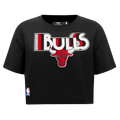 NBA CHICAGO BULLS RETRO ELEVATION T-SHIRT EN JERSEY SIMPLE À COUPE CARRÉE POUR FEMME (NOIR)