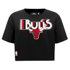 NBA CHICAGO BULLS RETRO ELEVATION T-SHIRT EN JERSEY SIMPLE À COUPE CARRÉE POUR FEMME (NOIR)
