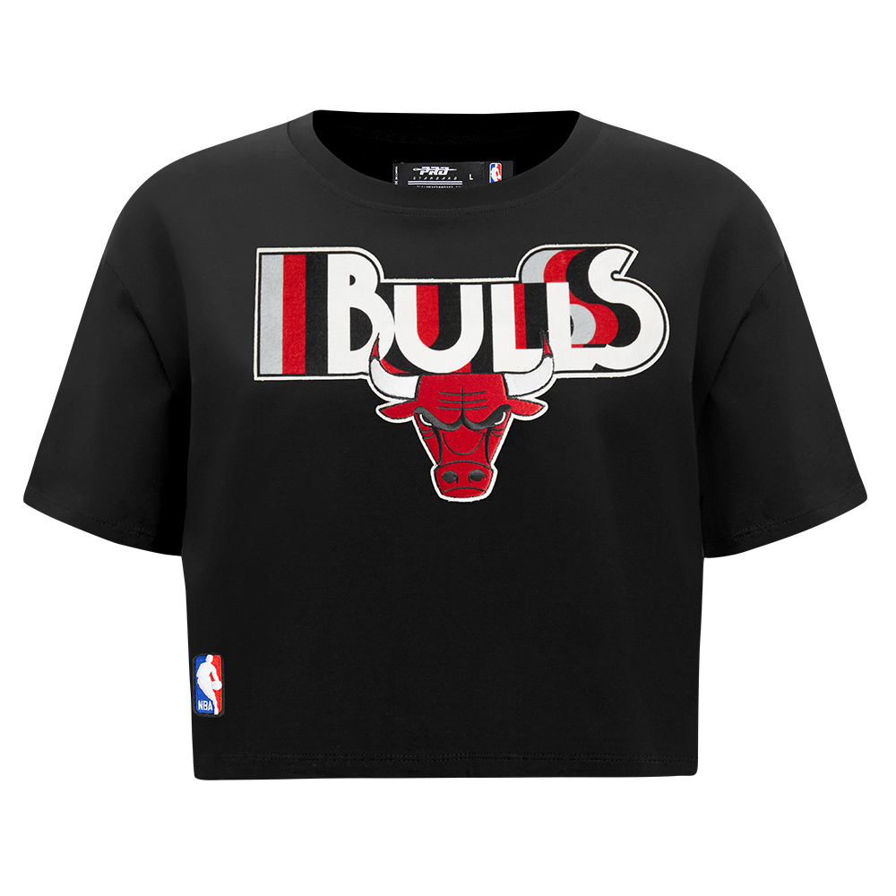 NBA CHICAGO BULLS RETRO ELEVATION T-SHIRT EN JERSEY SIMPLE À COUPE CARRÉE POUR FEMME (NOIR)