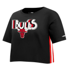 NBA CHICAGO BULLS RETRO ELEVATION T-SHIRT EN JERSEY SIMPLE À COUPE CARRÉE POUR FEMME (NOIR)