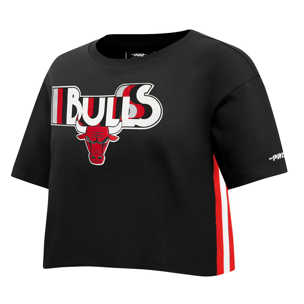 NBA CHICAGO BULLS RETRO ELEVATION T-SHIRT EN JERSEY SIMPLE À COUPE CARRÉE POUR FEMME (NOIR)