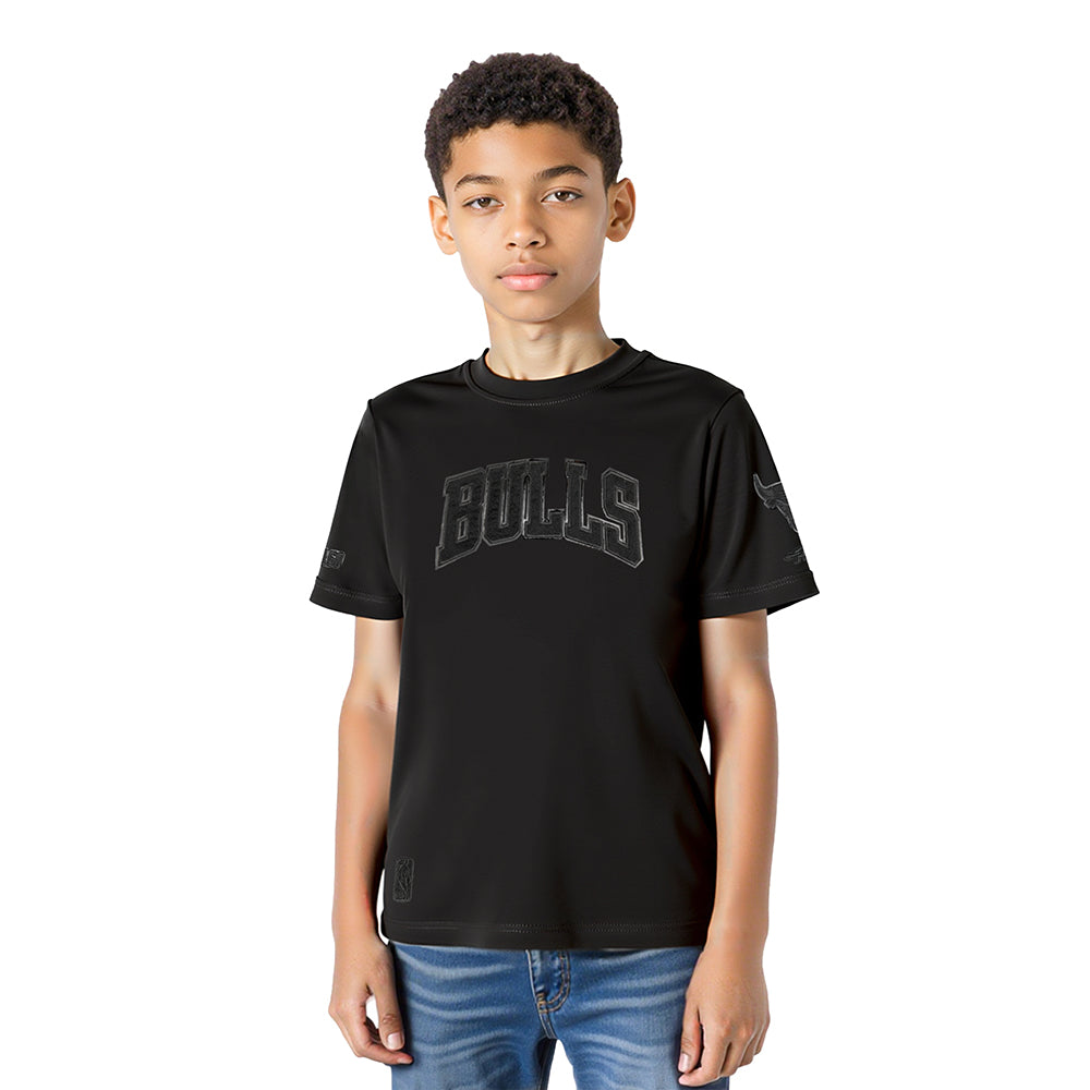 NBA CHICAGO BULLS TRIPLE BLACK T-SHIRT EN JERSEY SIMPLE POUR GARÇON JUNIOR (NOIR)