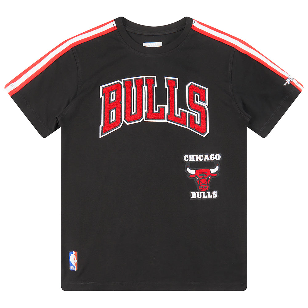 NBA CHICAGO BULLS RETRO CLASSIC T-SHIRT À BANDES EN JERSEY SIMPLE POUR GARÇON JUNIOR (NOIR/ROUGE)