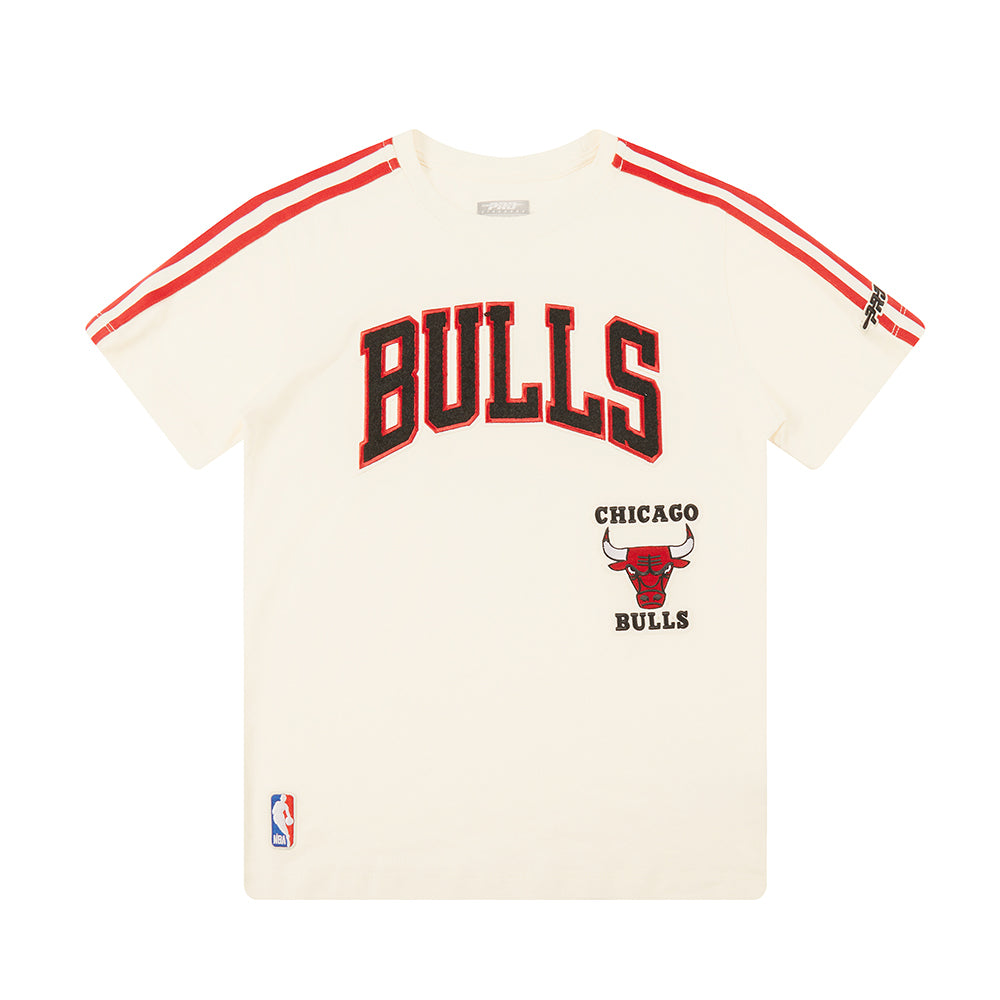 NBA CHICAGO BULLS RETRO CLASSIC T-SHIRT À BANDES À MANCHES COURTES POUR GARÇON JUNIOR (COQUILLE D'ŒUF/ROUGE)