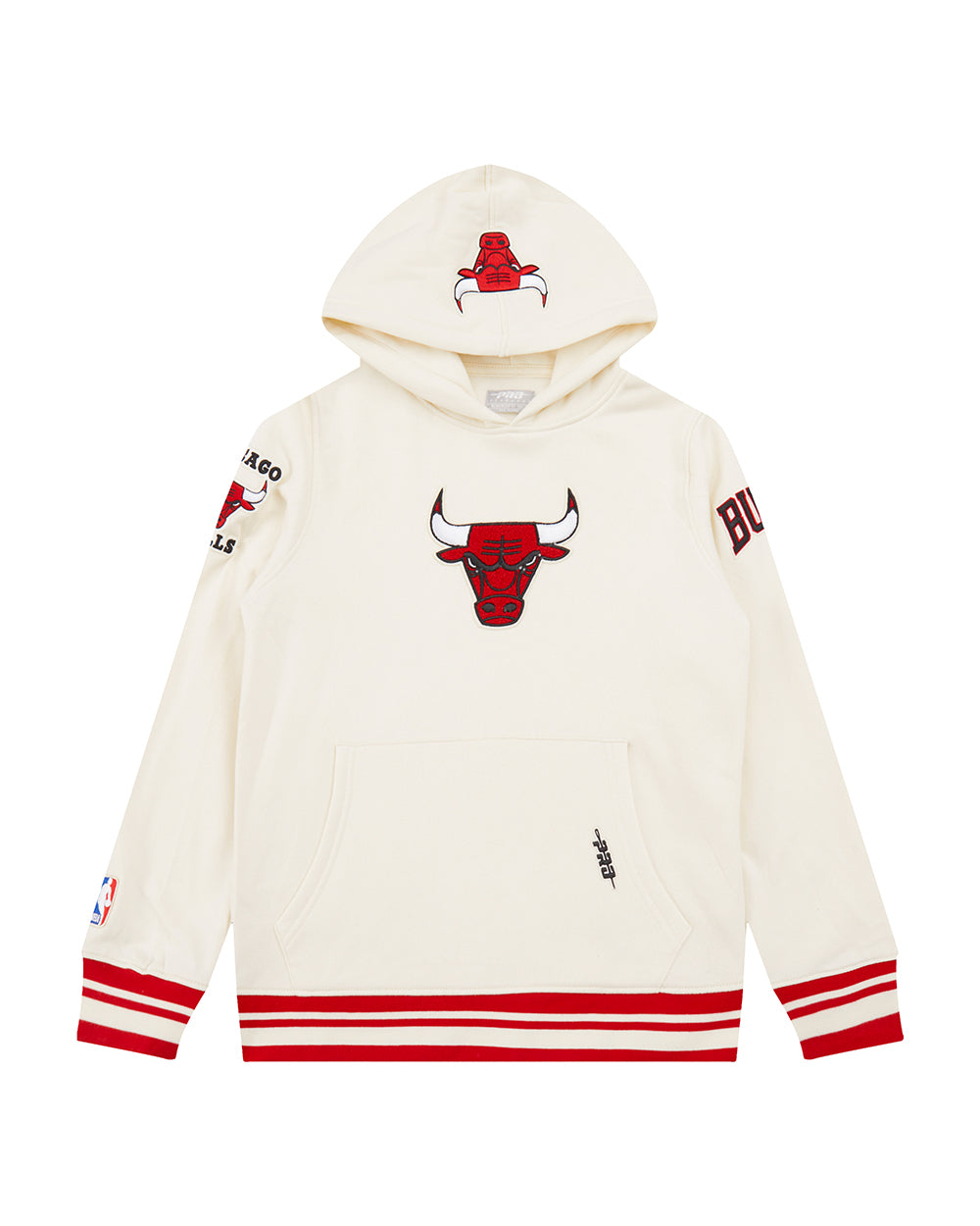 NBA CHICAGO BULLS RETRO CLASSIC LITTLE GIRL'S RIB FLEECE PULLOVER HOODIE (EGGSHELL/ RED)