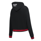NBA CHICAGO BULLS SCRIPT TAIL WOMEN'S RIB FLEECE CROPPED PULLOVER HOODIE (BLACK/RED/BLACK)