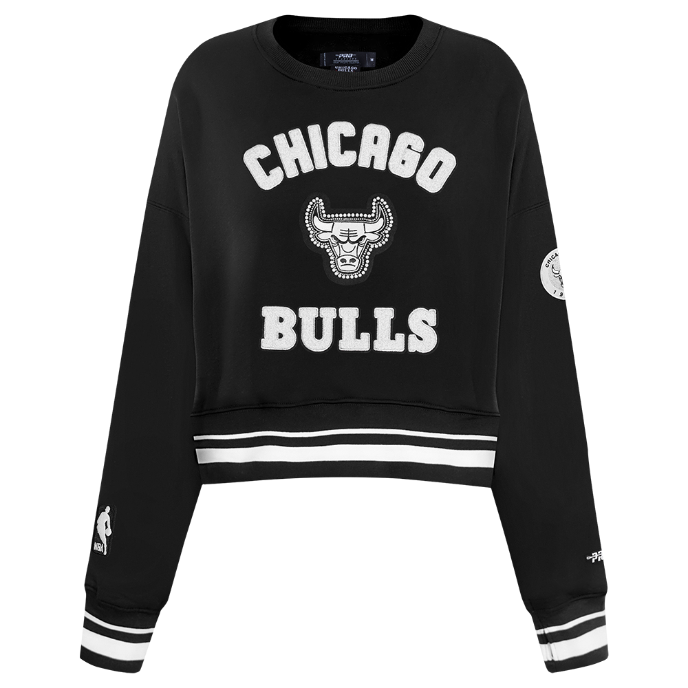 NBA CHICAGO BULLS PEARLS WOMEN'S RIB FLEECE CREWNECK (BLACK)