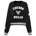 NBA CHICAGO BULLS PEARLS WOMEN'S RIB FLEECE CREWNECK (BLACK)