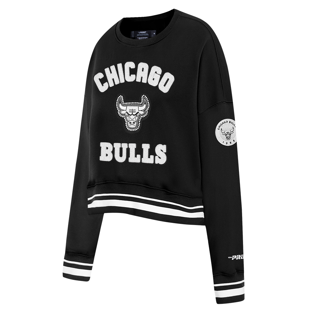 NBA CHICAGO BULLS PEARLS WOMEN'S RIB FLEECE CREWNECK (BLACK)