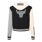 NBA CHICAGO BULLS REVERSE FRENCH TERRY WOMEN'S COLOR BLOCK FLEECE FULL ZIP HOODIE (BLACK/GRAY/EGGSHELL)