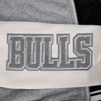 NBA CHICAGO BULLS REVERSE FRENCH TERRY WOMEN'S COLOR BLOCK FLEECE FULL ZIP HOODIE (BLACK/GRAY/EGGSHELL)